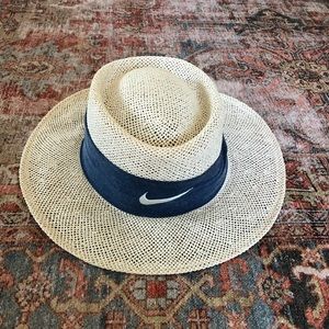 Vintage Nike Unisex Beige Straw Hat with Navy Sash